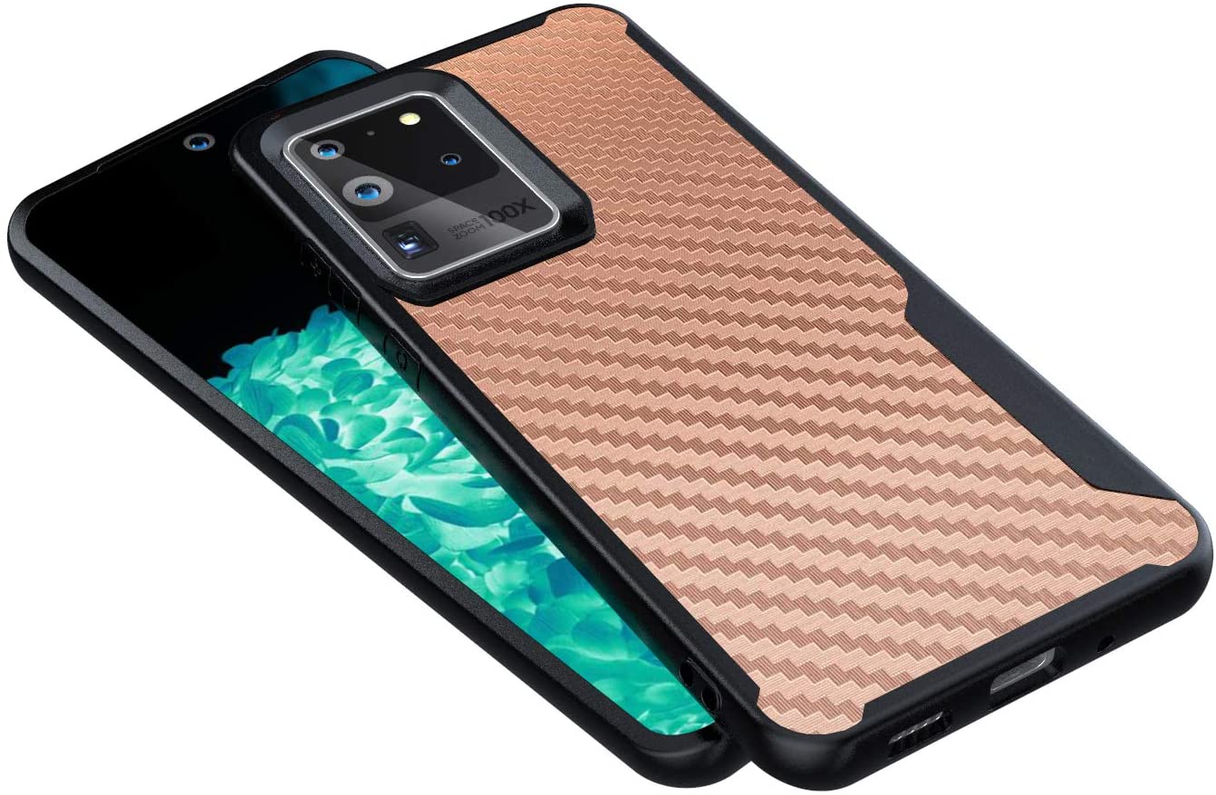 Samsung Galaxy S20 Ultra Kitoo Carbon Fiber Pattern Case Rose Gold
