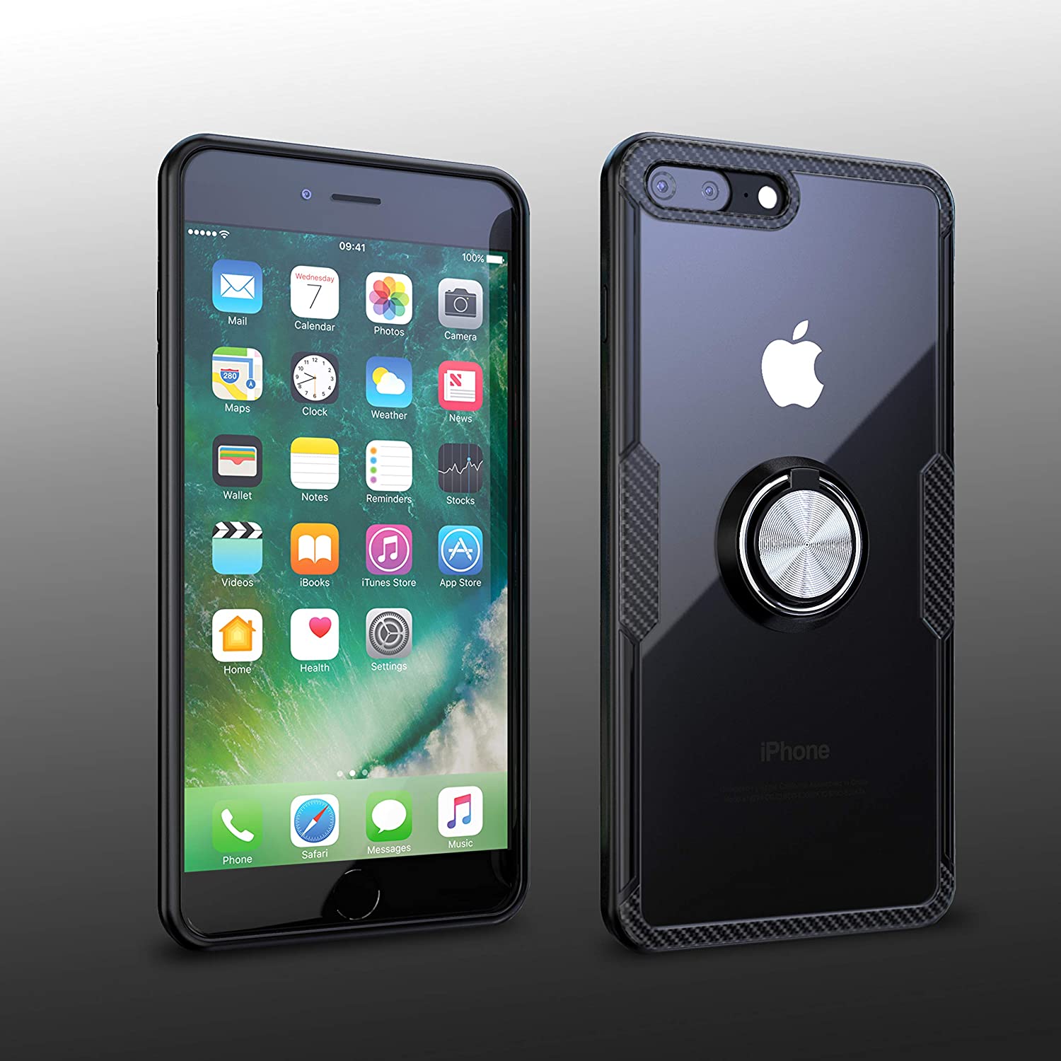 iPhone 7 Plus / iPhone 8 Plus Case with Ring Holder Black